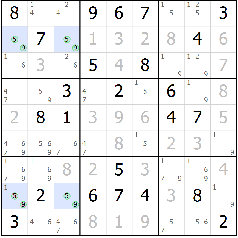 Position des candidats pour la solution de la Gr 64 page 66 du magazine de sudoku Expert n° 013