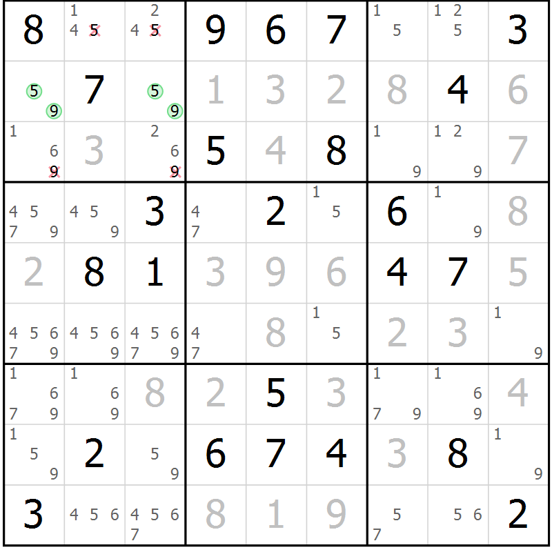 Position des candidats pour la solution de la Gr 64 page 66 du magazine de sudoku Expert n° 013