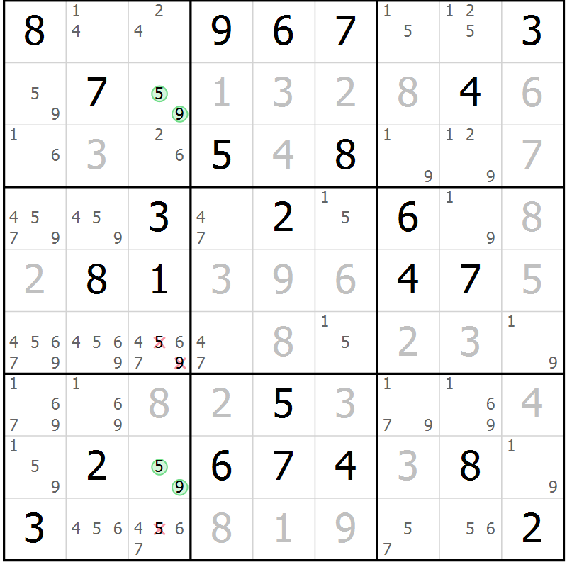 Position des candidats pour la solution de la Gr 64 page 66 du magazine de sudoku Expert n° 013
