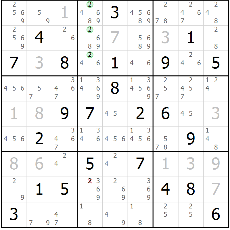 Position des candidats pour la solution de la Gr 65 page 67 du magazine de sudoku Expert n° 013
