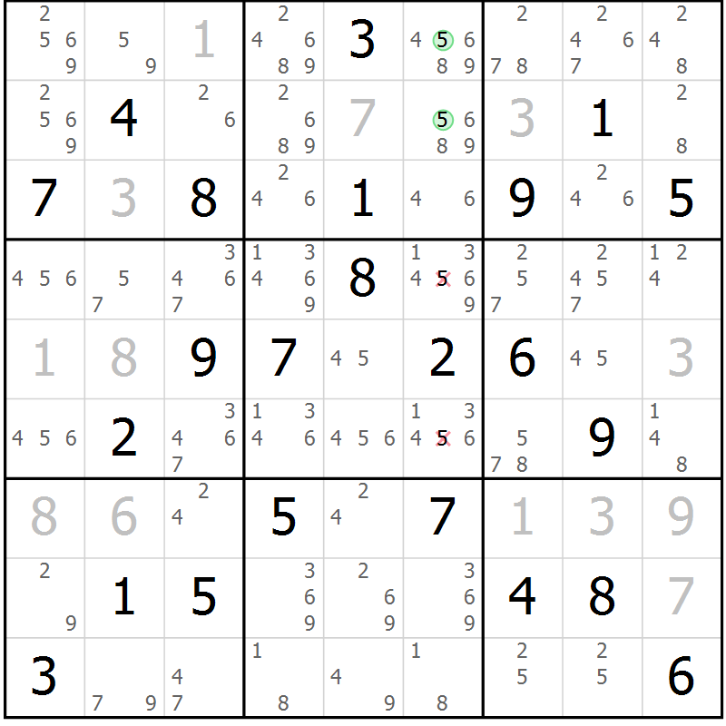 Position des candidats pour la solution de la Gr 65 page 67 du magazine de sudoku Expert n° 013