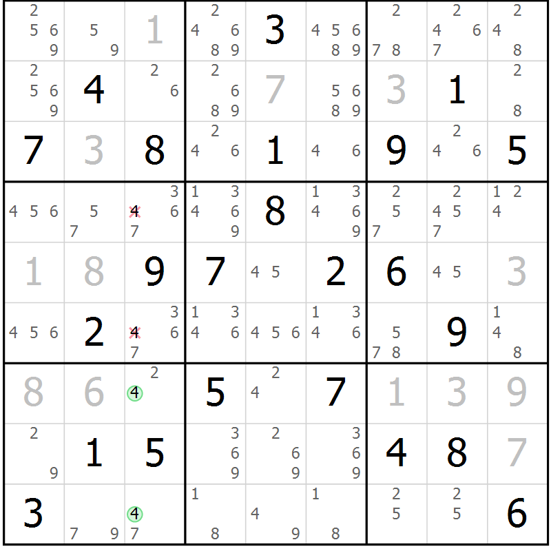 Position des candidats pour la solution de la Gr 65 page 67 du magazine de sudoku Expert n° 013