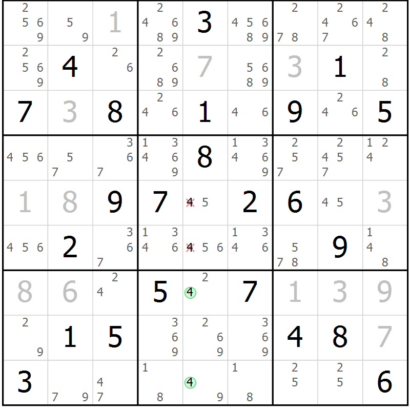 Position des candidats pour la solution de la Gr 65 page 67 du magazine de sudoku Expert n° 013