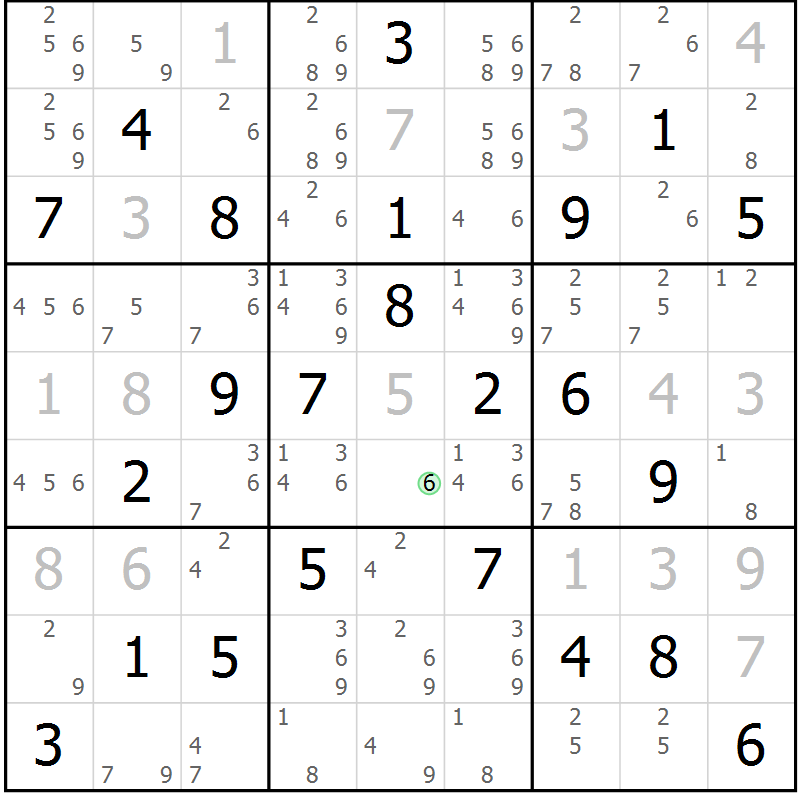 Position des candidats pour la solution de la Gr 65 page 67 du magazine de sudoku Expert n° 013