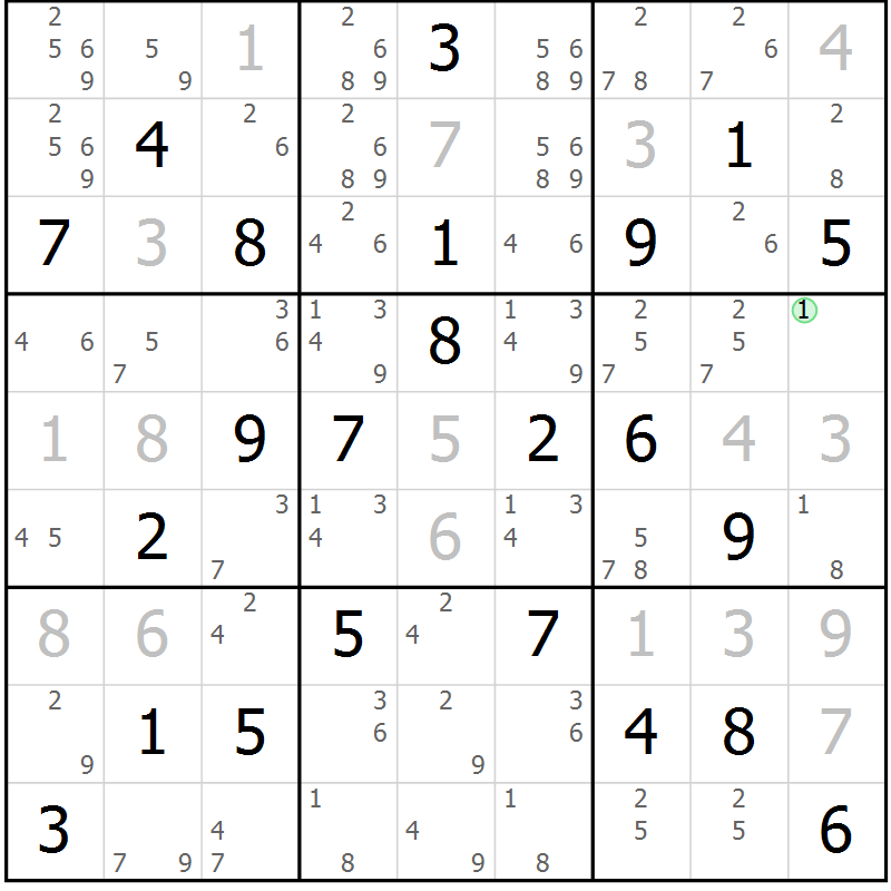 Position des candidats pour la solution de la Gr 65 page 67 du magazine de sudoku Expert n° 013