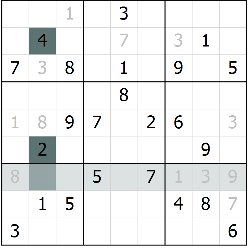 Position des candidats pour la solution de la Gr 65 page 67 du magazine de sudoku Expert n° 013