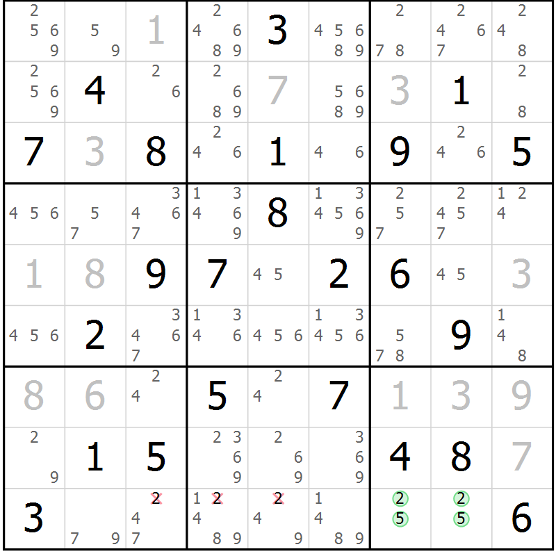 Position des candidats pour la solution de la Gr 65 page 67 du magazine de sudoku Expert n° 013