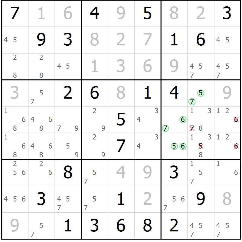 Position des candidats pour la solution de la Gr 66 page 68 du magazine de sudoku Expert n° 013