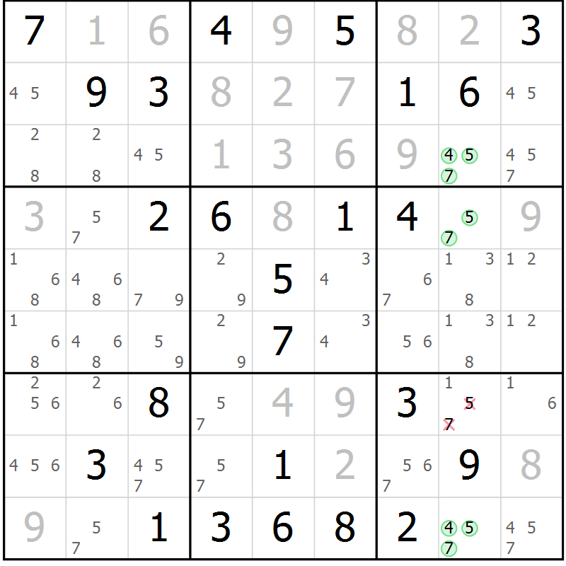 Position des candidats pour la solution de la Gr 66 page 68 du magazine de sudoku Expert n° 013