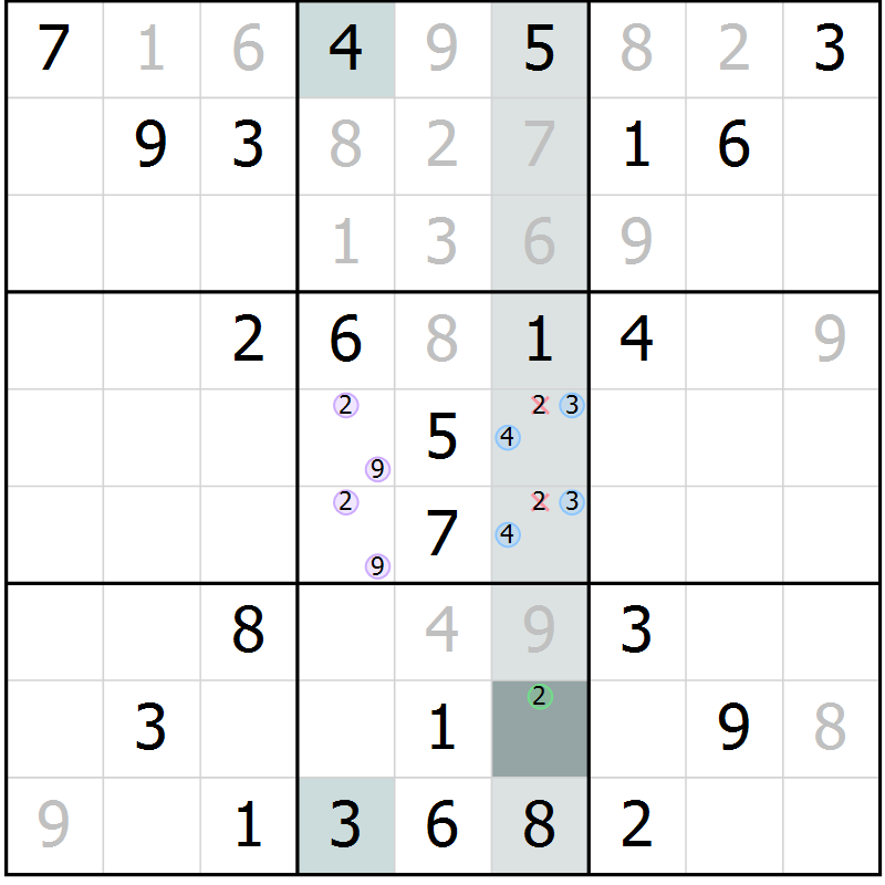 Position des candidats pour la solution de la Gr 66 page 68 du magazine de sudoku Expert n° 013