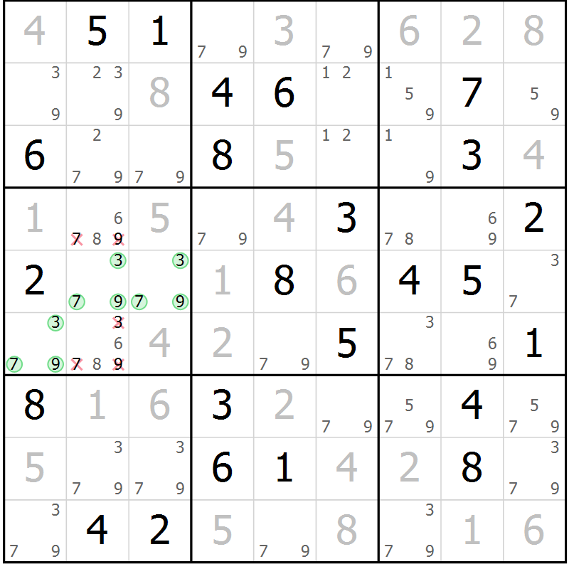 Position des candidats pour la solution de la Gr 67 page 69 du magazine de sudoku Expert n° 013
