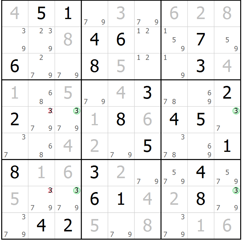 Position des candidats pour la solution de la Gr 67 page 69 du magazine de sudoku Expert n° 013