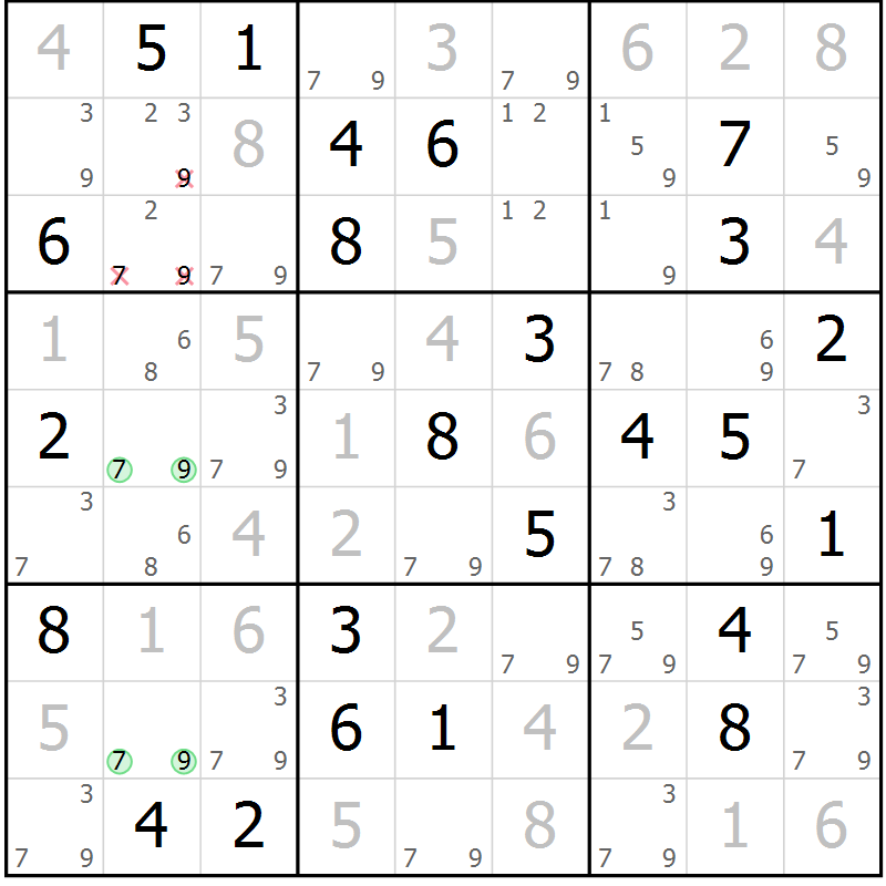 Position des candidats pour la solution de la Gr 67 page 69 du magazine de sudoku Expert n° 013
