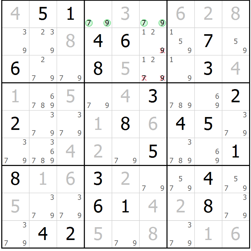 Position des candidats pour la solution de la Gr 67 page 69 du magazine de sudoku Expert n° 013