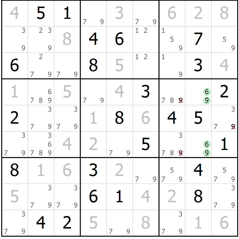 Position des candidats pour la solution de la Gr 67 page 69 du magazine de sudoku Expert n° 013
