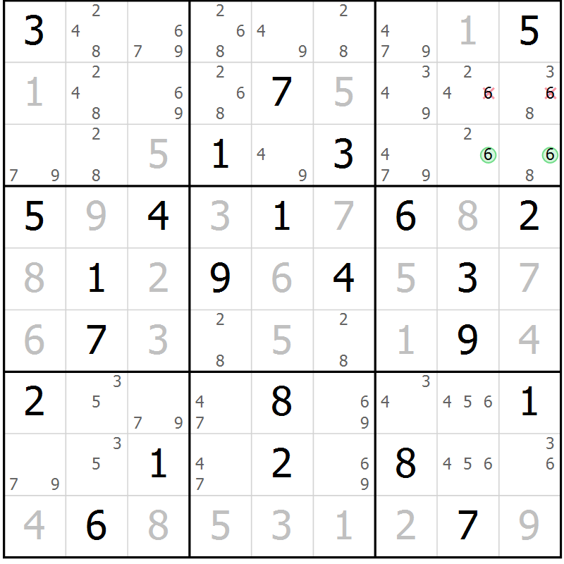 Position des candidats pour la solution de la Gr 68 page 70 du magazine de sudoku Expert n° 013
