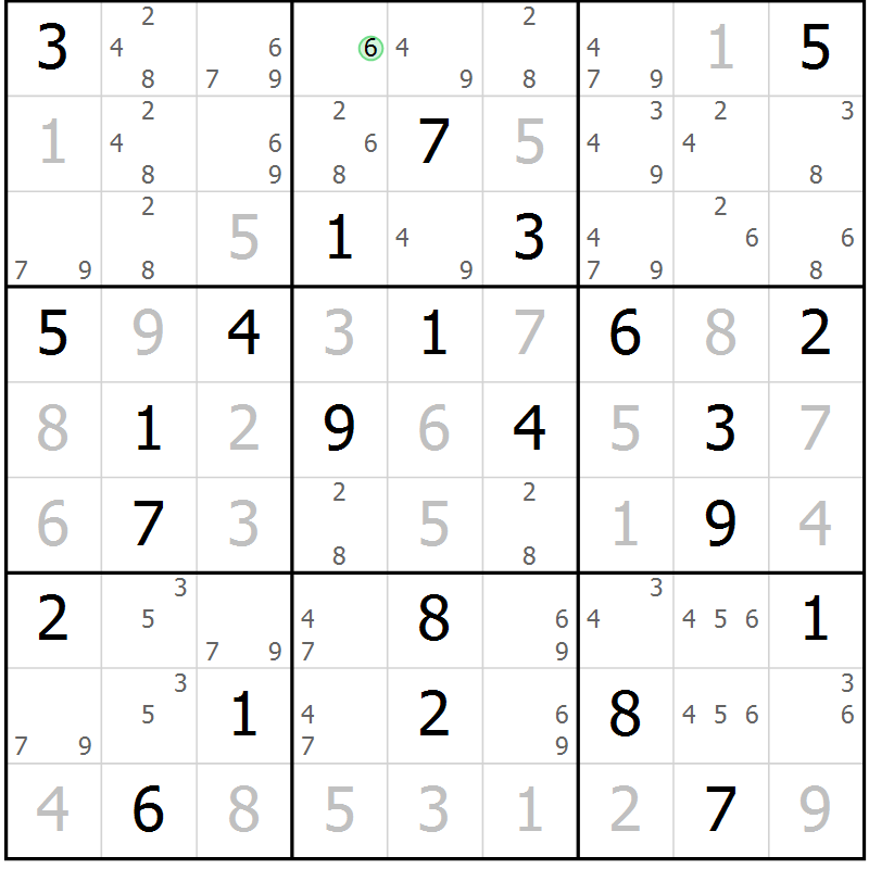 Position des candidats pour la solution de la Gr 68 page 70 du magazine de sudoku Expert n° 013