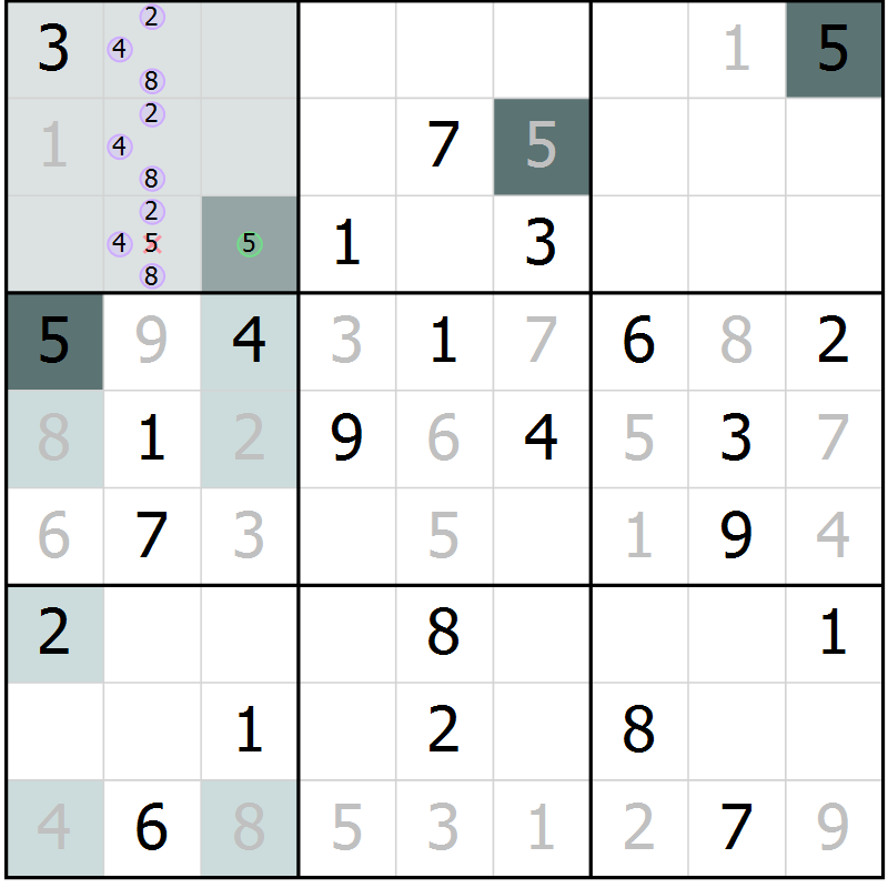 Position des candidats pour la solution de la Gr 68 page 70 du magazine de sudoku Expert n° 013
