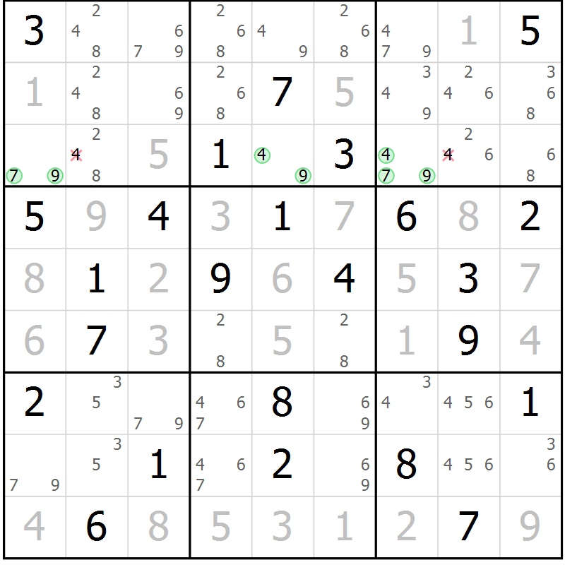 Position des candidats pour la solution de la Gr 68 page 70 du magazine de sudoku Expert n° 013
