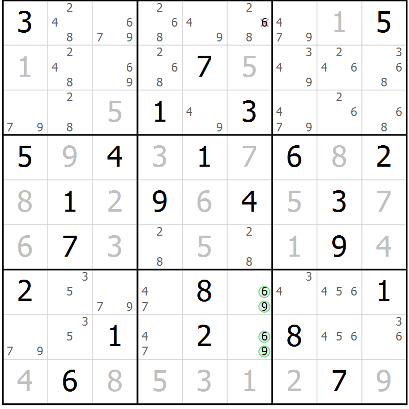 Position des candidats pour la solution de la Gr 68 page 70 du magazine de sudoku Expert n° 013