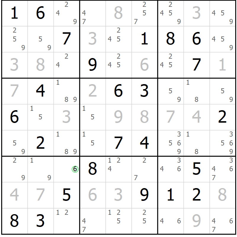Position des candidats pour la solution de la Gr 69 page 71 du magazine de sudoku Expert n° 013