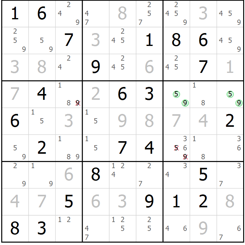 Position des candidats pour la solution de la Gr 69 page 71 du magazine de sudoku Expert n° 013