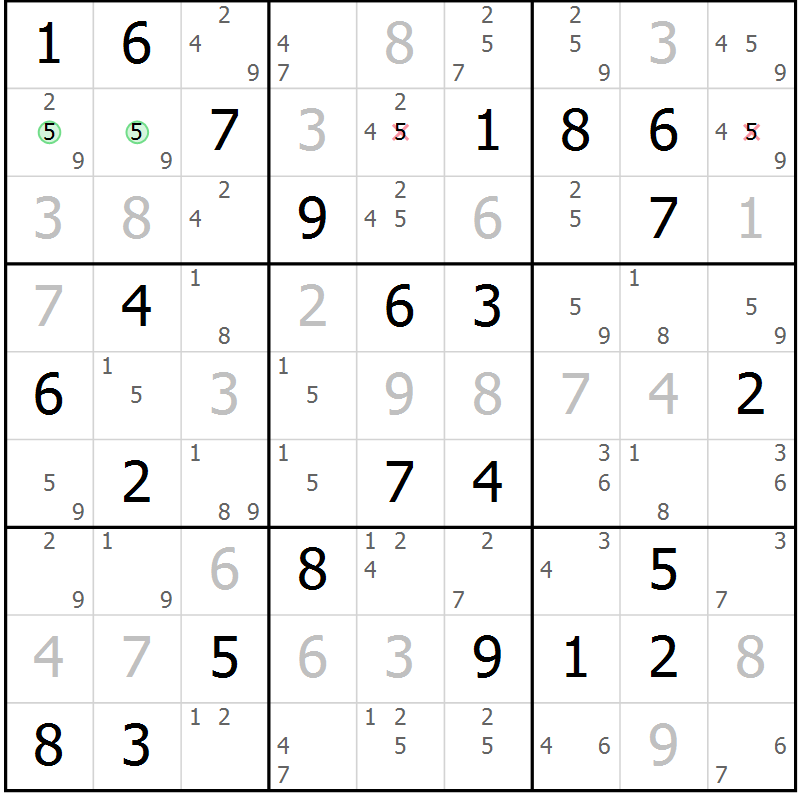 Position des candidats pour la solution de la Gr 69 page 71 du magazine de sudoku Expert n° 013