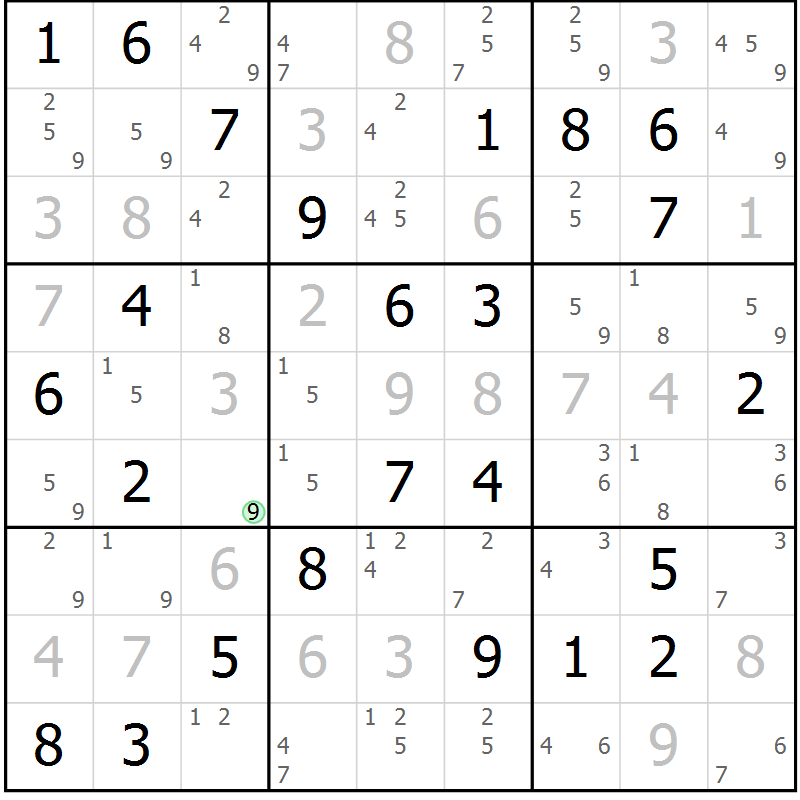 Position des candidats pour la solution de la Gr 69 page 71 du magazine de sudoku Expert n° 013