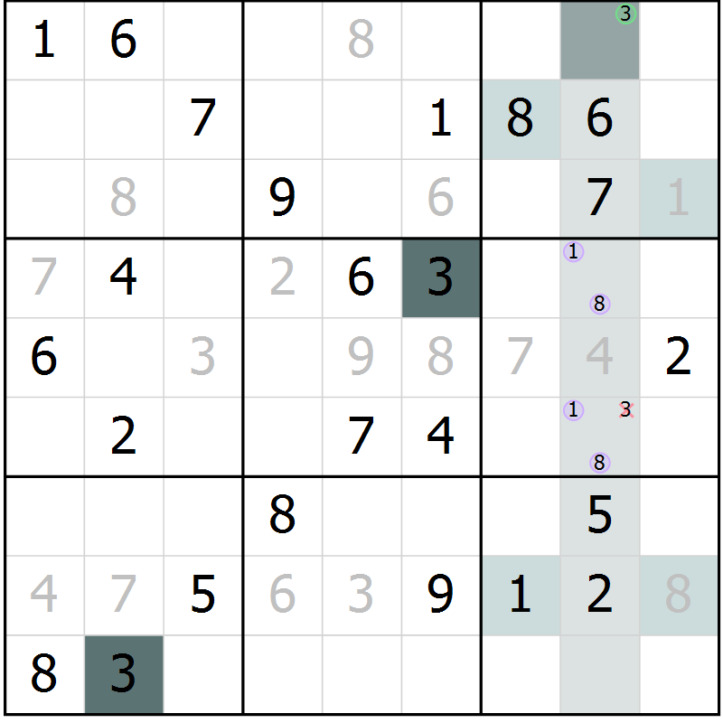 Position des candidats pour la solution de la Gr 69 page 71 du magazine de sudoku Expert n° 013