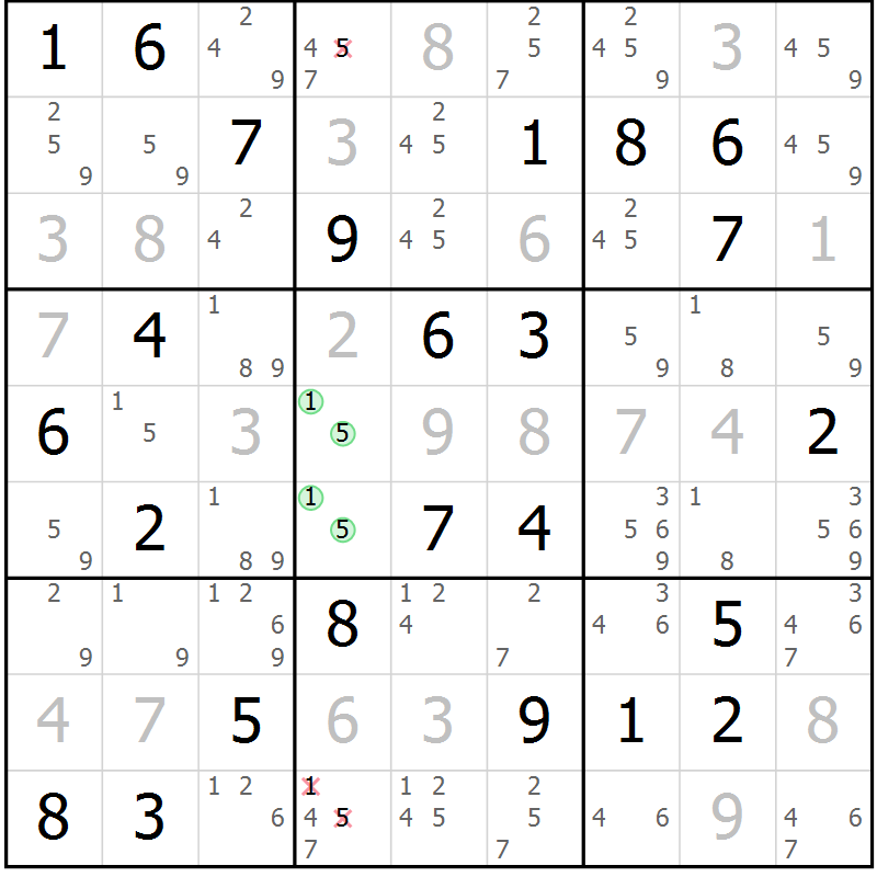 Position des candidats pour la solution de la Gr 69 page 71 du magazine de sudoku Expert n° 013