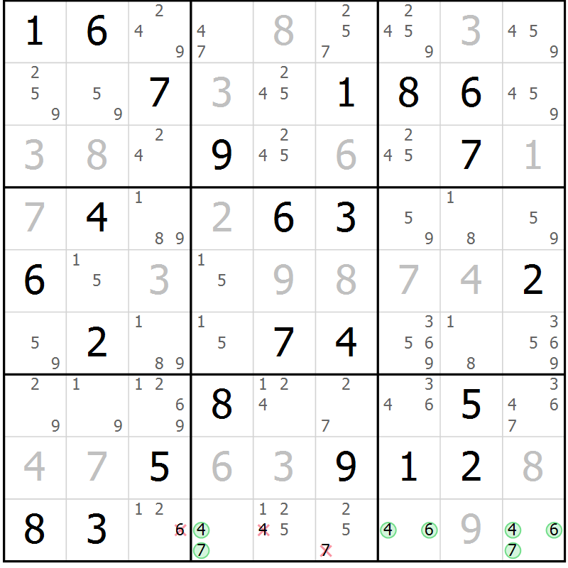 Position des candidats pour la solution de la Gr 69 page 71 du magazine de sudoku Expert n° 013