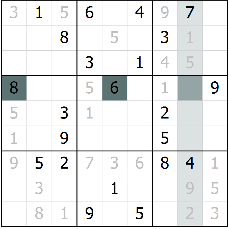 Position des candidats pour la solution de la Gr 7 page 9 du magazine de sudoku Expert n° 013