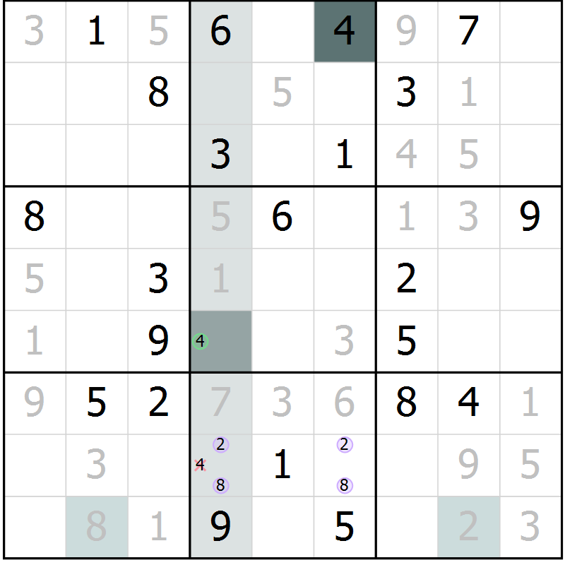 Position des candidats pour la solution de la Gr 7 page 9 du magazine de sudoku Expert n° 013