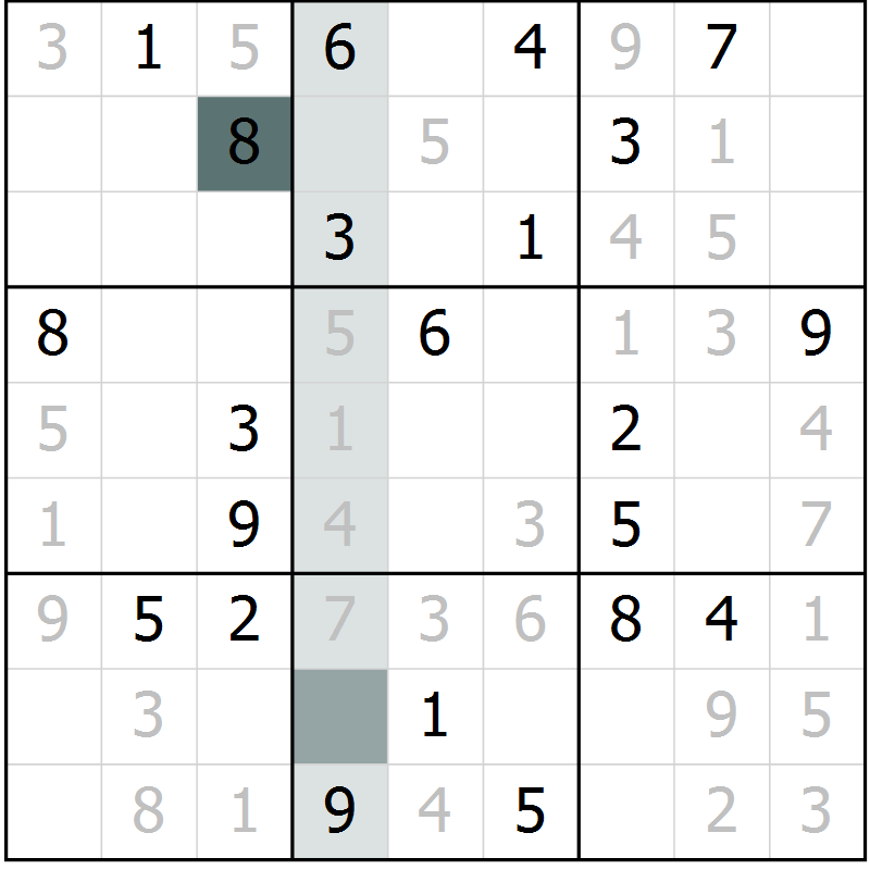 Position des candidats pour la solution de la Gr 7 page 9 du magazine de sudoku Expert n° 013