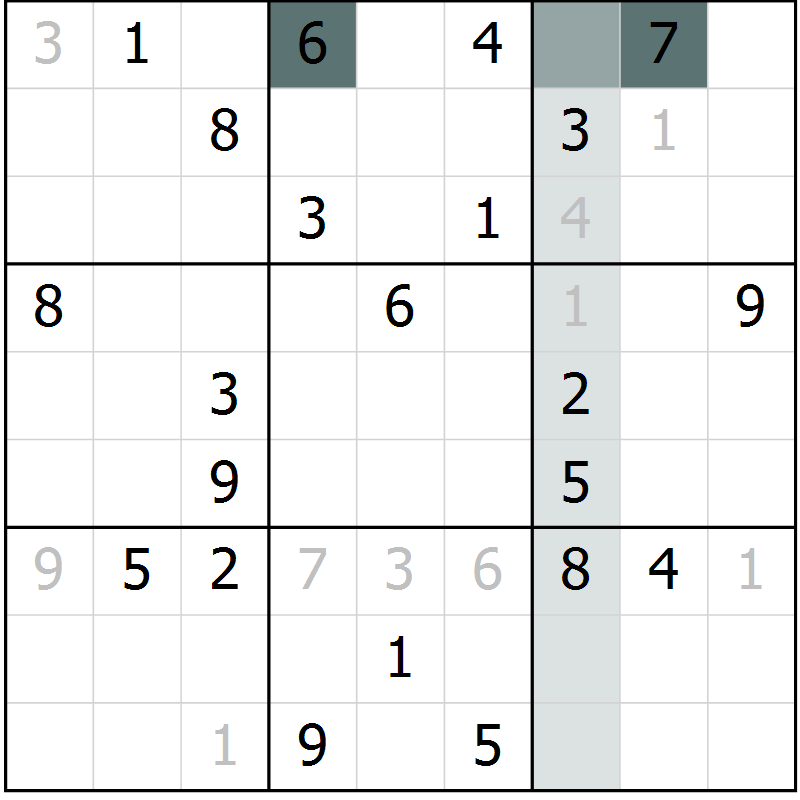 Position des candidats pour la solution de la Gr 7 page 9 du magazine de sudoku Expert n° 013