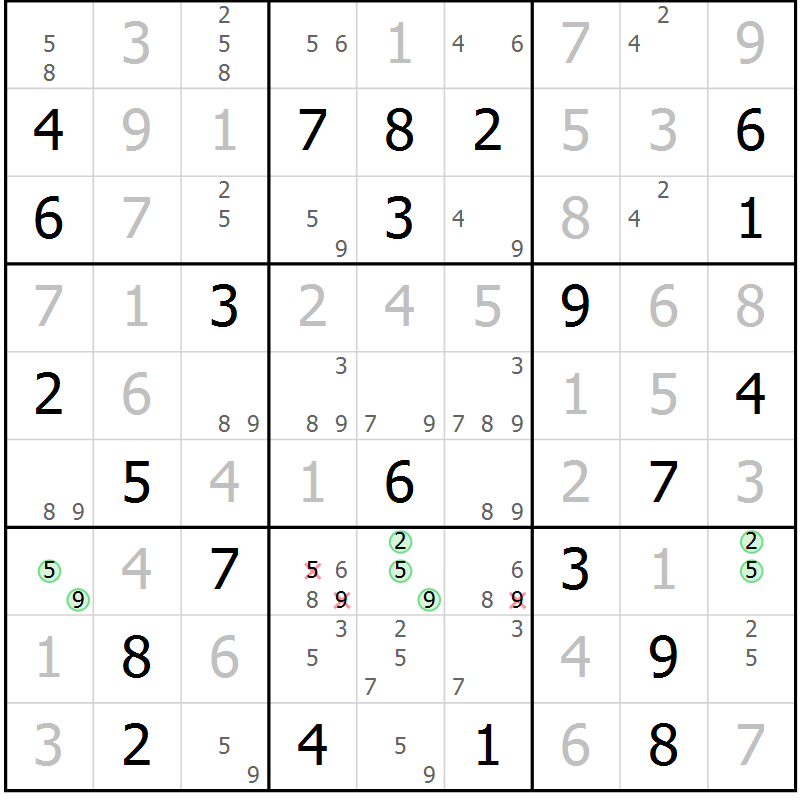 Position des candidats pour la solution de la Gr 70 page 72 du magazine de sudoku Expert n° 013