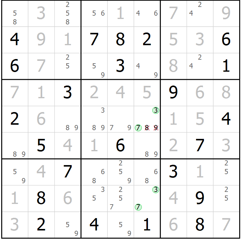 Position des candidats pour la solution de la Gr 70 page 72 du magazine de sudoku Expert n° 013