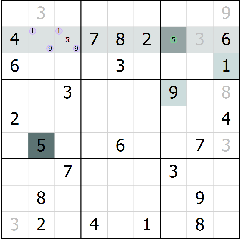 Position des candidats pour la solution de la Gr 70 page 72 du magazine de sudoku Expert n° 013