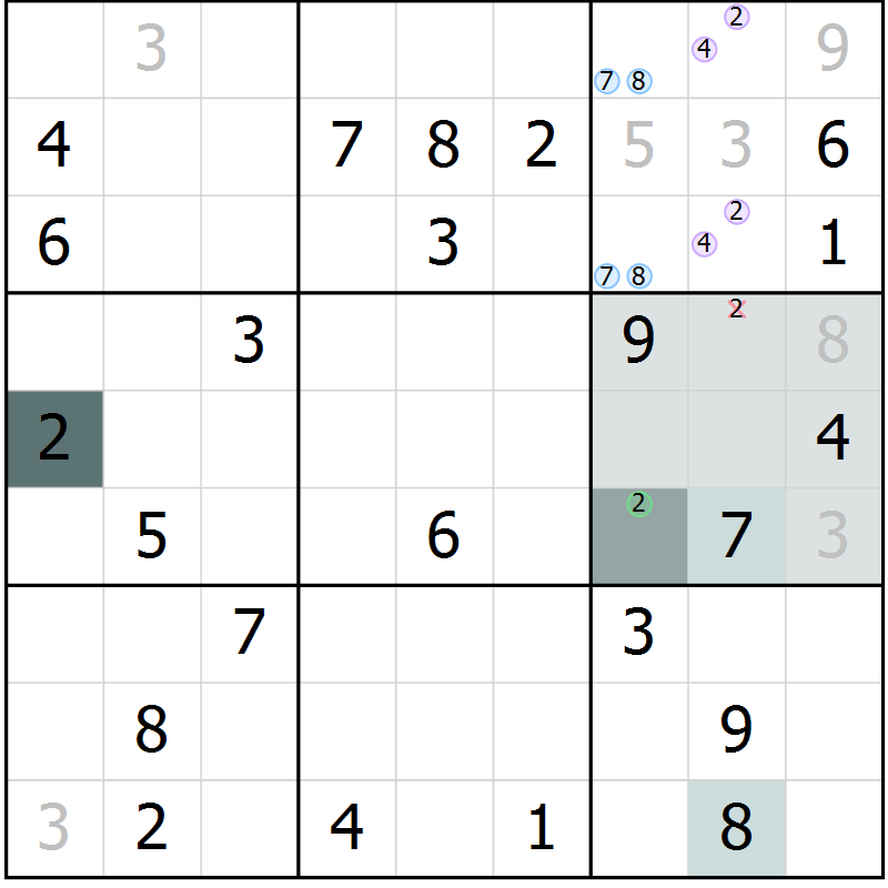 Position des candidats pour la solution de la Gr 70 page 72 du magazine de sudoku Expert n° 013