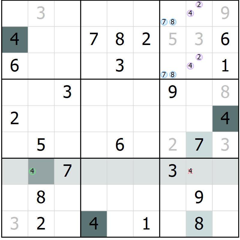 Position des candidats pour la solution de la Gr 70 page 72 du magazine de sudoku Expert n° 013