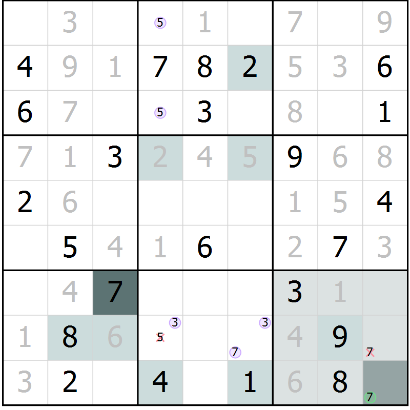Position des candidats pour la solution de la Gr 70 page 72 du magazine de sudoku Expert n° 013