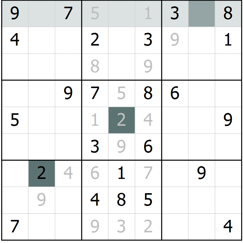 Position des candidats pour la solution de la Gr 71 page 73 du magazine de sudoku Expert n° 013