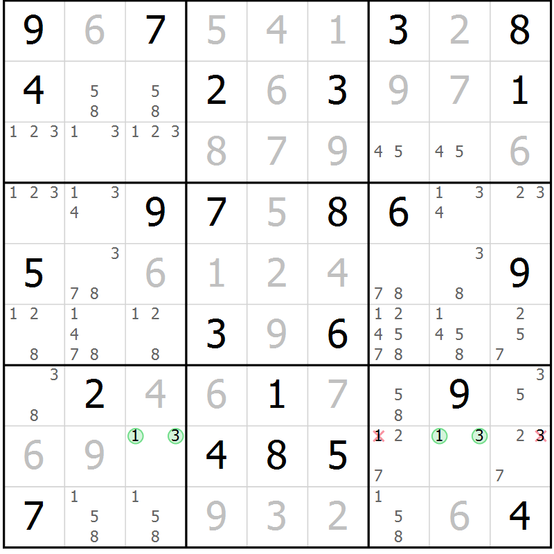 Position des candidats pour la solution de la Gr 71 page 73 du magazine de sudoku Expert n° 013