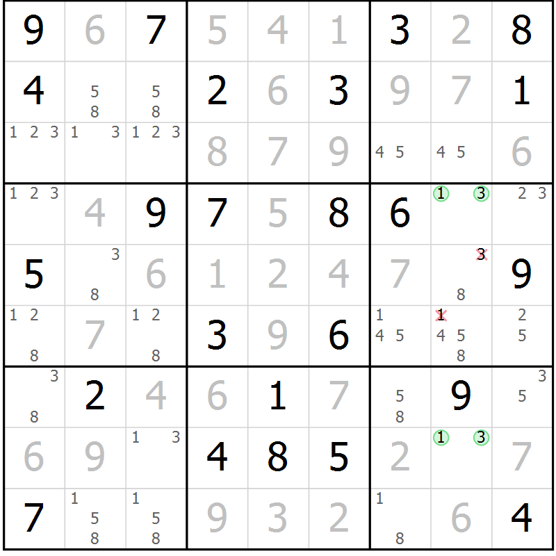 Position des candidats pour la solution de la Gr 71 page 73 du magazine de sudoku Expert n° 013