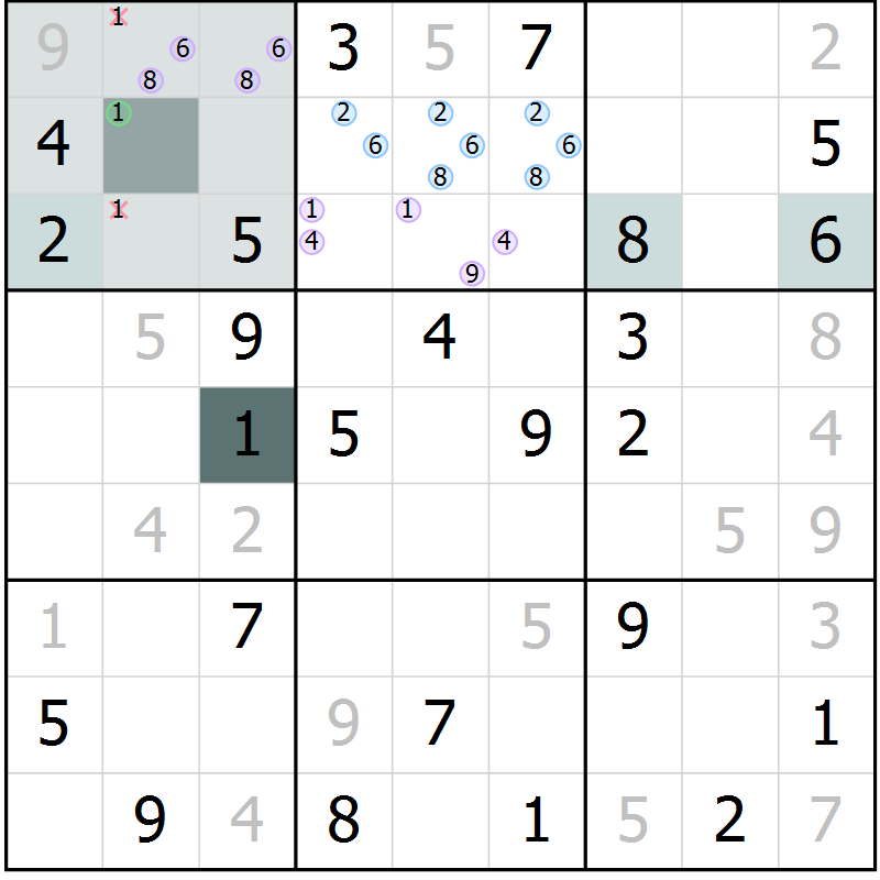 Position des candidats pour la solution de la Gr 72 page 74 du magazine de sudoku Expert n° 013