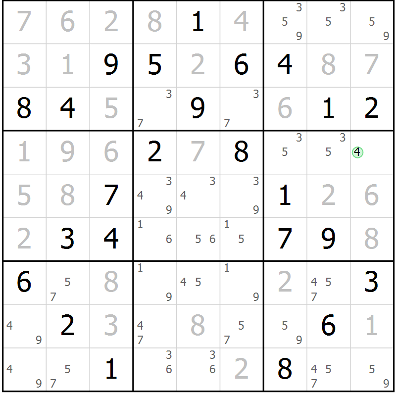 Position des candidats pour la solution de la Gr 73 page 75 du magazine de sudoku Expert n° 013