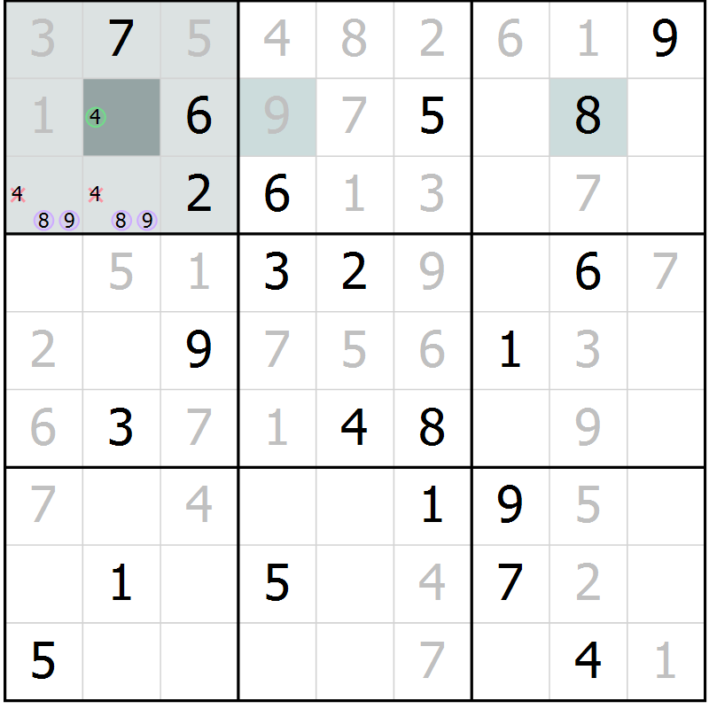 Position des candidats pour la solution de la Gr 8 page 10 du magazine de sudoku Expert n° 013