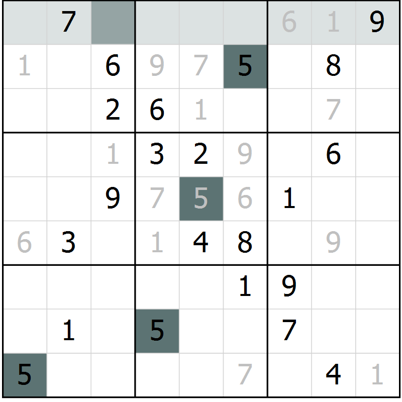 Position des candidats pour la solution de la Gr 8 page 10 du magazine de sudoku Expert n° 013
