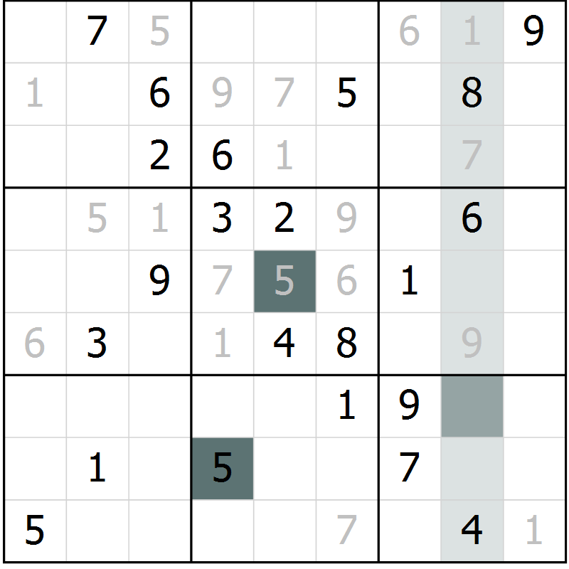 Position des candidats pour la solution de la Gr 8 page 10 du magazine de sudoku Expert n° 013
