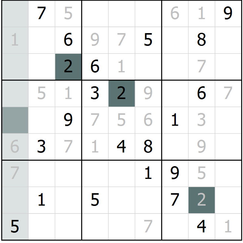 Position des candidats pour la solution de la Gr 8 page 10 du magazine de sudoku Expert n° 013